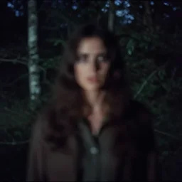 hidden face looking at camera in forest at night, 70s photo, out of focus, motion blur, cctv footage, horror movie, horror lighting, blair witch project, old photo