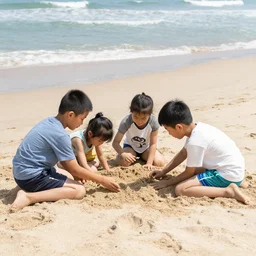 kids playing in the sand on the beach.