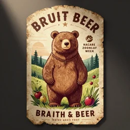vintage rustic craft beer label of a fruit bear modern and beautiful iilustration