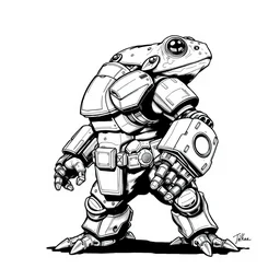 anthropomorphic toad!!! jim lee!!! sideview full shot!! flat ink sketch grayscale by jim lee close up in the style of jim lee, ( attention pose ) cyborg! battle armor rugged knight rockstar hulk toad animal superhero by jim lee