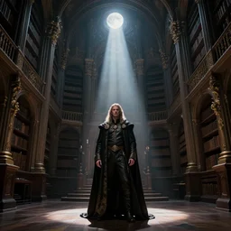 Dark majestic ornate great hall, library moonlight rays, Darek Zabrocki, Karlkka, trending on Artstation, 8K
