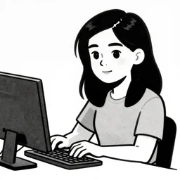 comic portrait of chloe sullivan using a computer, ink, clean lines, black and white, shawn martianbrough, frank miller