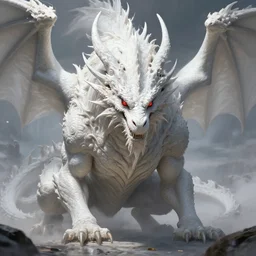 a huge white terrifying dragon with red eyes, fantasy concept art, intricate detail