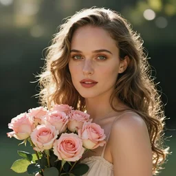 beautiful charming goddess of sunshine and roses, inspired by natalie portman and tina fey, character art portrait, deviantart artstation, by alena aenami, by michael whelan, behance hd, bokeh