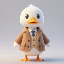 cute well - dressed white duck portrait, sanrio, dapper, wearing wool coat, plain background, volumetric lighting, rtx, 4 k render, unreal engine 5, animal crossing style