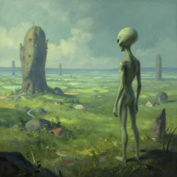 alien landscape in the style of michael whelan and greg rutkowski