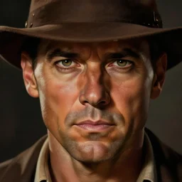hyperrealistic mixed media painting of Indiana Jones, perfect facial symmetry, dim volumetric lighting, 8k octane beautifully detailed render, post-processing, portrait, extremely hyper-detailed, intricate, epic composition, realistic eyes, cinematic lighting, masterpiece, trending on artstation, stunning, art by P. Craig Russell and Barry Windsor-Smith