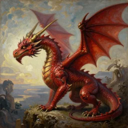 a red dragon, profile picture, renaissance style, oil paint