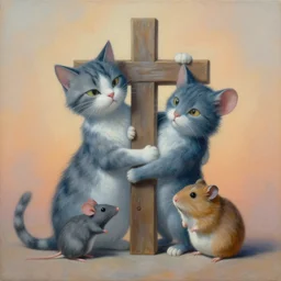 painting of cross between cat & mouse & rat & hamster, intercrossed animal, by arne olav gurvin fredriksen, by tiffany bozic, by zdzislaw beksinski, by corine perier, by ronald ong, amazing details, cold hue's, warm tone gradient background, concept art, beautiful composition