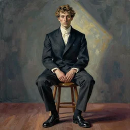 man on stool in Magritte style