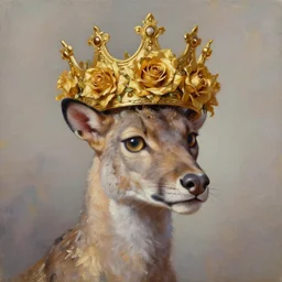 lynx wearing a crown!! made out of golden roses, crown!!! crown, an expressive oil painting, high quality art,