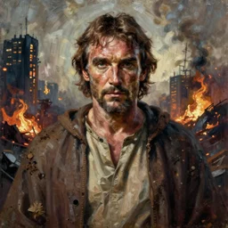 sean connery as the apostle paul in last temptation of christ. religious icon. world weary, horror, gloomy. grime, dirt. postapocalypse, burning cities in the background. oil painting elegant, highly detailed, centered, digital painting, artstation, concept art, smooth, sharp focus, illustration, artgerm, tomasz alen kopera, peter mohrbacher, donato giancola, joseph christian leyendecker, zdzisław beksinski, drew struzan