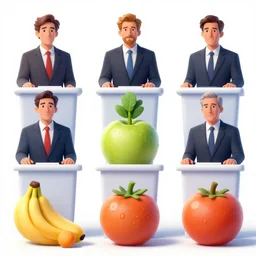 presidential debate but all the candidates are various fruits and vegetables, ultra detailed, 8 k, trending on artstation, award - winning art,