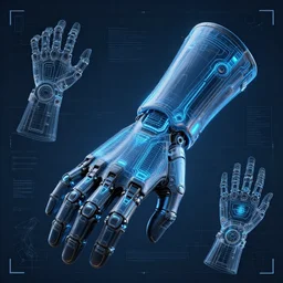 cybernetic gauntlet, futuristic, glowing, concept art, blueprint