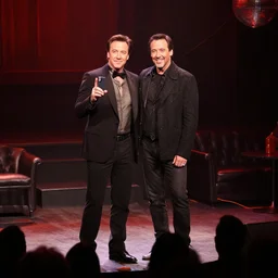 5 0 cent on stage at a nightclub with jim carrey, candid iphone photograph