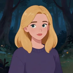 digital illustration of pretty girl sabrina the teenage witch, with shoulder length blonde hair wearing a sweater, forest at night, by ilya kuvshinov, lois van baarle, rossdraws, basquiat
