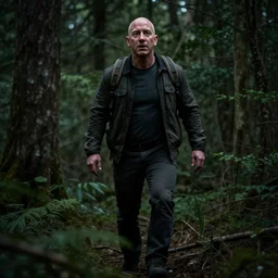 jeff bezos skinwalker hunting you in a dark forest, realism, fear