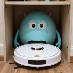 grainy photo of a roomba as a creepy monster in a closet, harsh flash