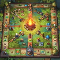 a new cool tabletop board game, fantasy style, furnace board game style, top view, hearthstone style, by studio ghibli