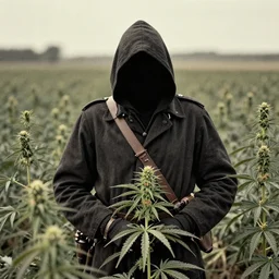 grim reaper with no face in cannabis field, ww1 photo, grainy, high detail, high resolution,