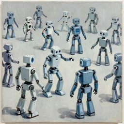 an infinite loop of robots painting themselves on canvas