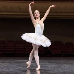 john moxley dressed as a ballerina on stage in a concert hall, 8 k, 3 d
