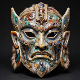 fantasy art ultra 4 k photo of a bizzare colorful agate armor warrior mask made of ceramic fur intricately spectacular magnificently carved by a master engraver by h. r. giger