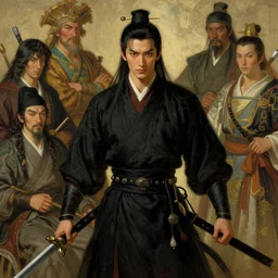 full character of a handsome ancient chinese martial hero in black clothes, character design, painting by gaston bussiere, katsuya terada, nc wyeth, greg rutkowski, craig mullins, vermeer, frank frazetta, mucha, tom of finland, trending on artstation, jeffery catherine jones