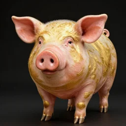 pig wearing a simple gold in the style of peter max