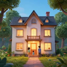 you can build a big house for the family,, silly, cartoon, symmetric, dynamics lighting, cinematic,