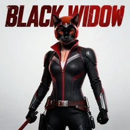 cat dressed as Black Widow, cover art for Black Widow