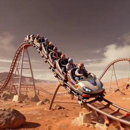 still color photo, crazy, wild, insane, rollercoaster on mars 8 k, 1 5 0 mp,