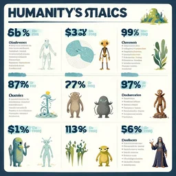 infographic depicting humanity's stats, abilities and popularity with various extraterrestrial cultures