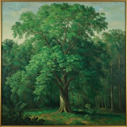 grand green tree in a forest, baroque painting
