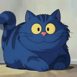 a cute bluish black cheshire cat by makoto shinkai
