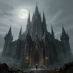 Dark majestic fantasy fortress under a pale moon, Darek Zabrocki, Karlkka, trending on Artstation, 8K