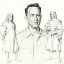 linework construction lines preliminary chalk underdrawing of tom hanks, by james gurney, michelangelo, da vinci