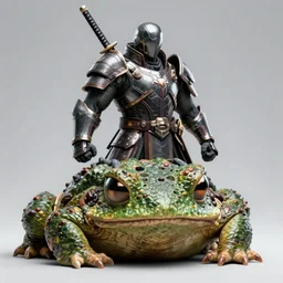 wide shot, photo of a toad head, a huge humanoid toad-man with a katana, in a heavy futuristic armour without a helmet, hyper realistic, hyper detailed, coherent photo, trending on artstation, cyberpunk, Japanese style, volumetric lightning, neon, electric colours, Cinematic, Dramatic, Film Grain, Kodak Portra, Depth of Field, 15 mm octane render, 4k, raytracing, blender