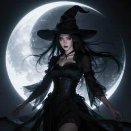 portrait of moon witch, beautiful, attractive, glowing, jaw dropping, dynamic lighting, dark, menacing, intricate and detailed, 4 k octane render, age 2 0