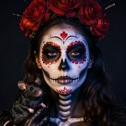 halloween beauty portrait of a skeleton rat of death, the makeup on the face. day of the dead by ivafoto and brian jacques