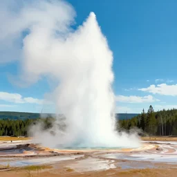 an illustration of the geysers of yellowstone shoot boiling water high into the air
