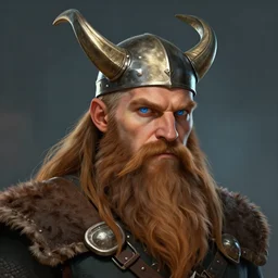Viking Barbarian with long light brown beard, blue eyes, short hair, D&D Character Head Portrait, Detailed, Trending on Artstation, Digital Art