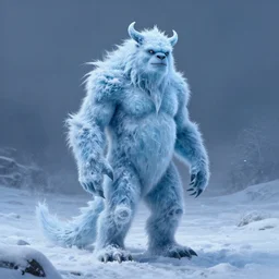 portrait of a frozen monster creature, standing in a snowy field, fantasy, highly detailed, cinematic lighting, digital art painting by greg rutkowski