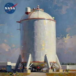 abstract oil painting of a nuclear pressure vessel, in the style of a NASA grand tour poster