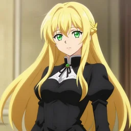 victorique de blois anime sexy girl gosick super detailed green eyes black dress blonde hair by greg rutkowski makoto shinkai aramaki shinji artgerm, cushart krenz key art feminine award winning