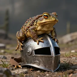 toad sits in a knight's helmet, engraving, concept art, illustration, smooth, sharp focus, by luis royo