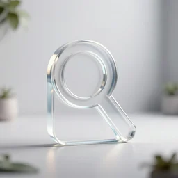 An acrylic search icon with white background, volumetric light, 8K, Unreal Engine 5, ray tracing, octane render, realistic, real, street