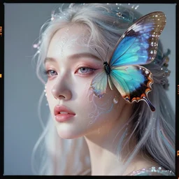 Kodak Portra 400, 8K, soft light, volumetric lighting, highly detailed, britt marling style 3/4 , portrait photography of a beautiful woman by Flora Borsi, face merging with wings of Butterfly, symbolic metamorphosis  etheric, outworldly colours, emotionally evoking, head in focus, fantasy, ornamental, intricate, elegant, 8K, soft light, volumetric lighting, highly detailed, Refined, Highly Detailed, soft pastel lighting colors scheme, fine art photography, Hyper realistic, photo realistic
