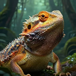 Beautiful 28mm macro headshot of a A very very huge massive giant one headed Chinese water bearded dragon middle of a jungle, fantasy art, in the style of greg rutkowski, illustration, epic, fantasy, intricate, hyper detailed, artstation, concept art, rim lighting, elder scrolls, unreal, smooth, sharp focus, ray tracing
