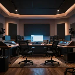 Futuristic Music Studio, atmospheric lighting, cinematic, 8k